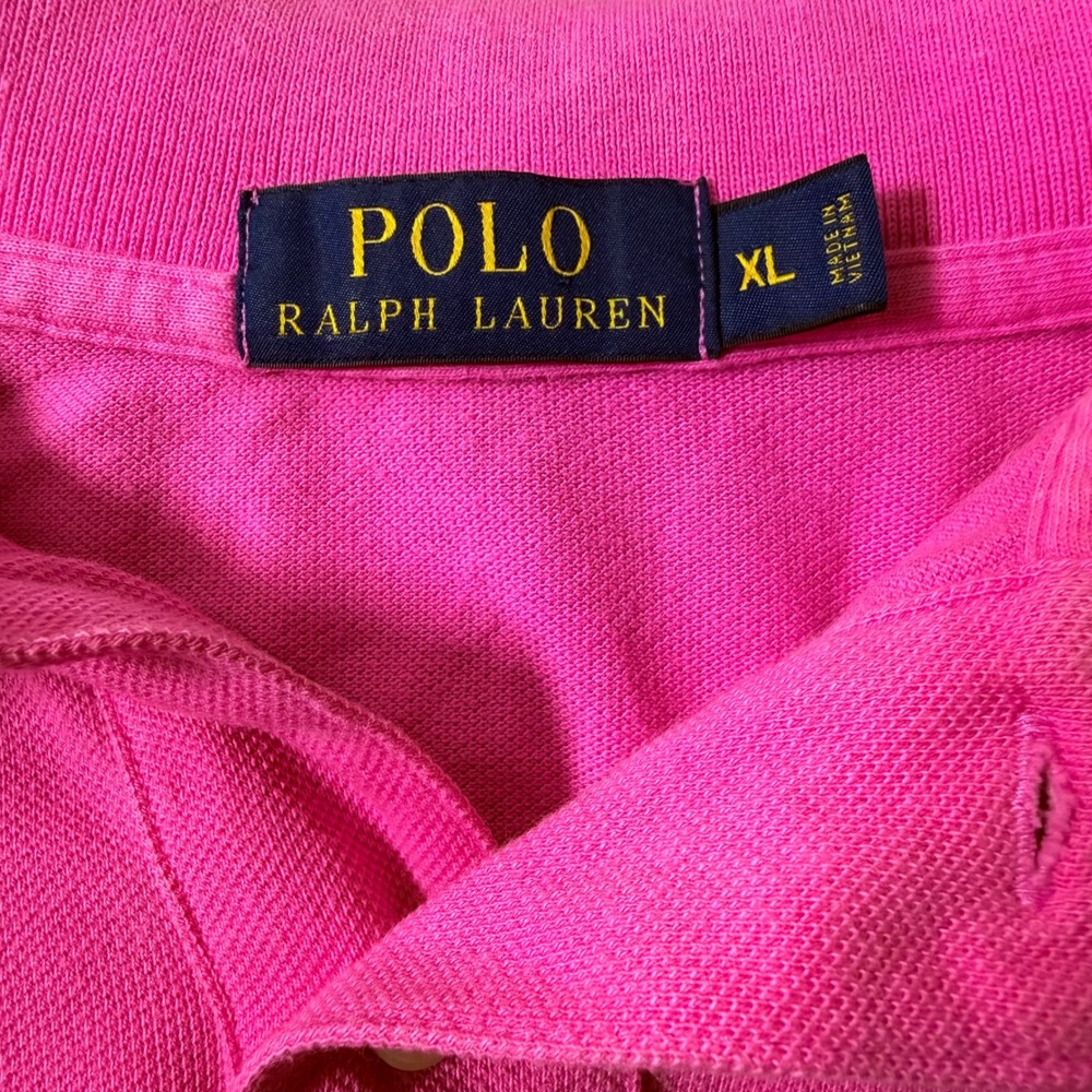 Polo Ralph Lauren Mens XL Hot Pink Short Sleeve Pique Polo Shirt Green Pony Logo - Picture 5 of 12